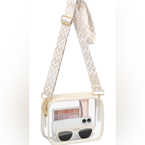 None Handbags - Stylish Cream Transparent Crossbody Bag